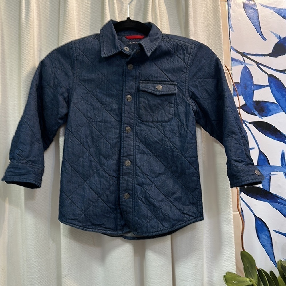 Kids Tommy Hilfiger Quilted Blue Denim Lined Snap Up Jacket Size 4